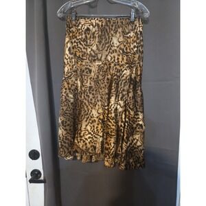 Dana Buchman Cheetah Print Skirt, Leopard Pattern, Fringe Detail, Women's Size 4
